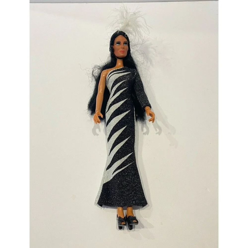 Vintage 1976 Mego Cher Doll in Electric Feathers Dress 12” Cher doll Rare